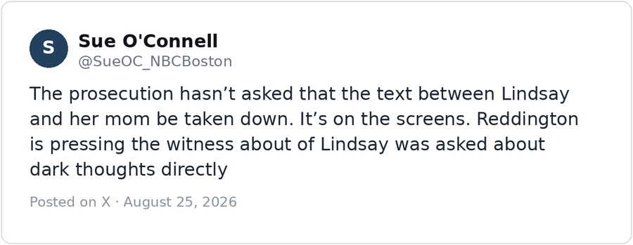 Post by Sue O'Connell (@SueOC_NBCBoston) on X reporting from the Clancy trial