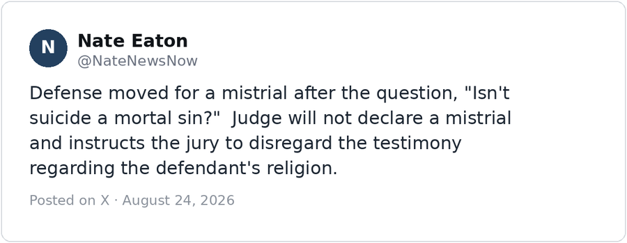 Post by Nate Eaton (@NateNewsNow) on X: Defense moved for a mistrial after the question,